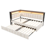 Upholstered Sofa Bed 90x200cm with Pull-Out Bed & LED, Beige Velvet
