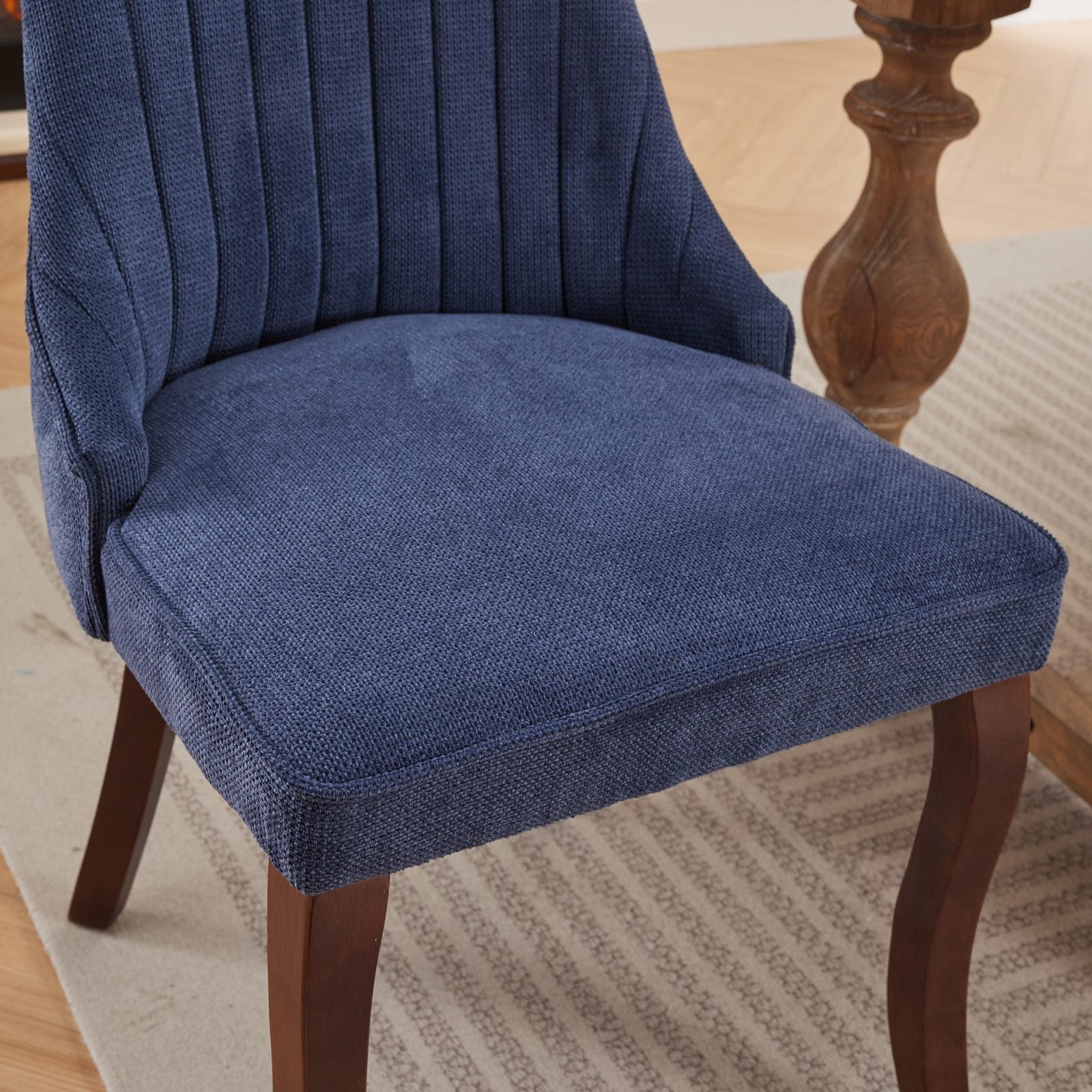 Dining Chairs Set of 2 Channel Upholstered Solid Wood Legs - Blue Linen