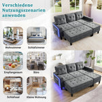 L-Shaped Sofa Set, Multifunctional with Movable Footstool & LED Lighting, Modern Modular
