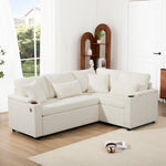 L-Shaped Corner Sofa, Extendable Chaise Storage Cup Holders USB Armrest, Beige