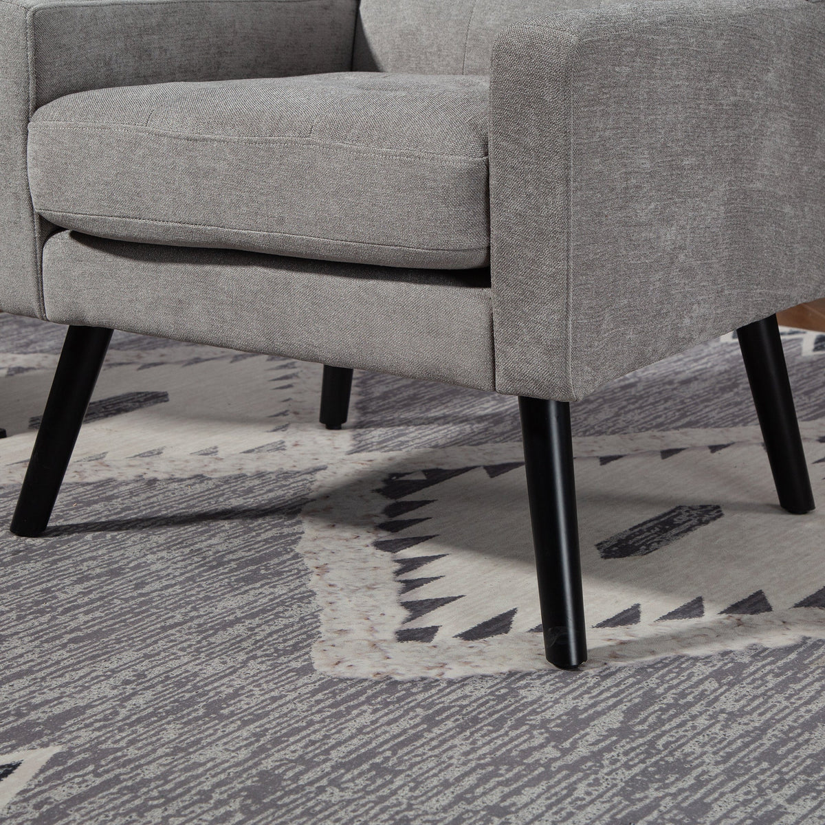 Mid-Century Modern Armchair with Buttoned Padding and Solid Wood Legs, Black Suede