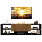 TV Console Cabinet, 3-Tier with Glass Shelf and 2 Drawers, Black
