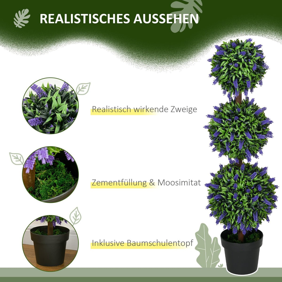 Artificial Lavender Trees, 2-Set, 110 cm, UV-Resistant, Plastic