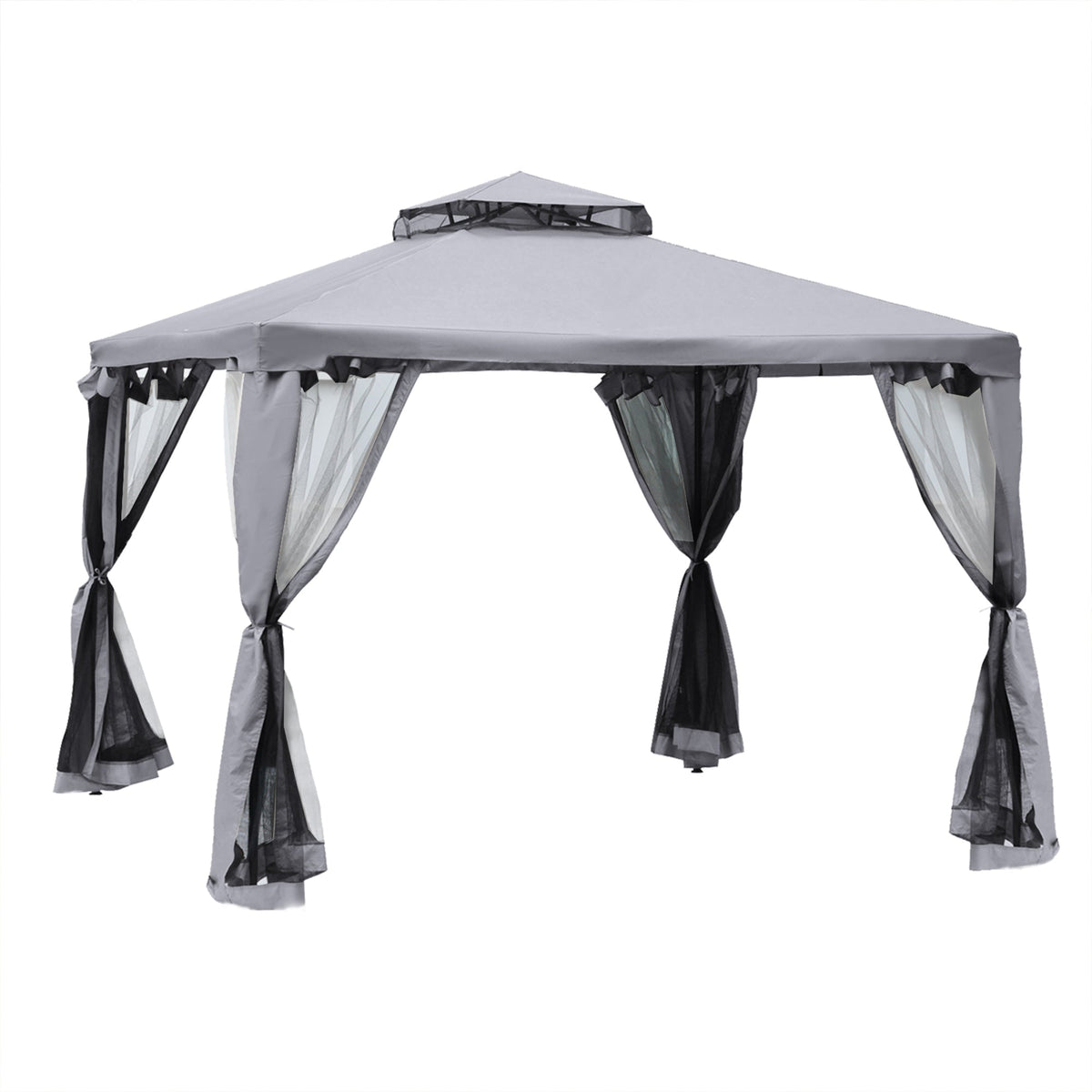 Garden Pavilion Party Tent 3x3m 4 Side Walls Weatherproof Metal/Polyester Light Grey