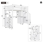 Bunk Bed 90x200cm with Desk, Wardrobe, Stair Storage - White