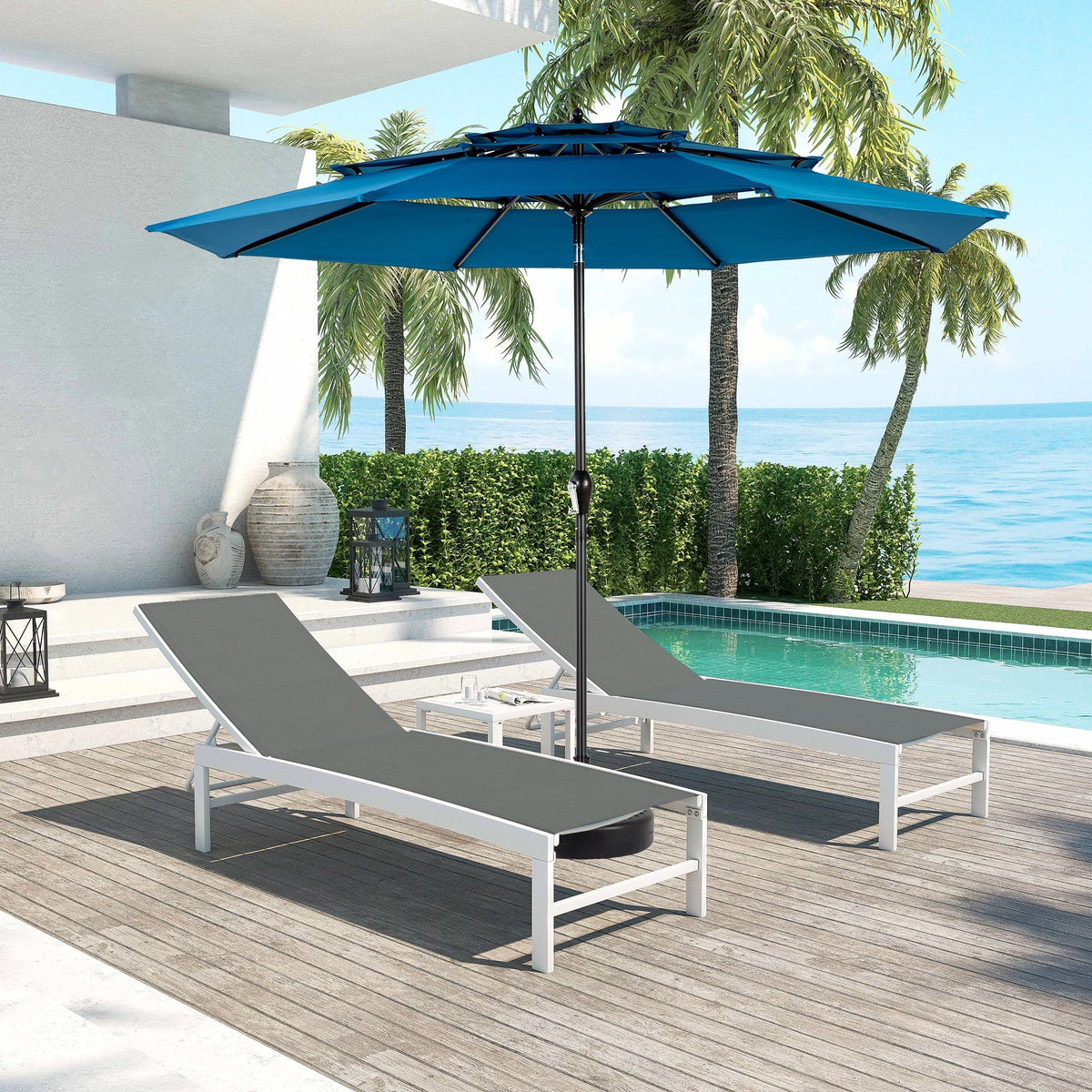 Outdoor Umbrella, 14.8 Ft Double Sided Rectangular Large with Crank, Blue