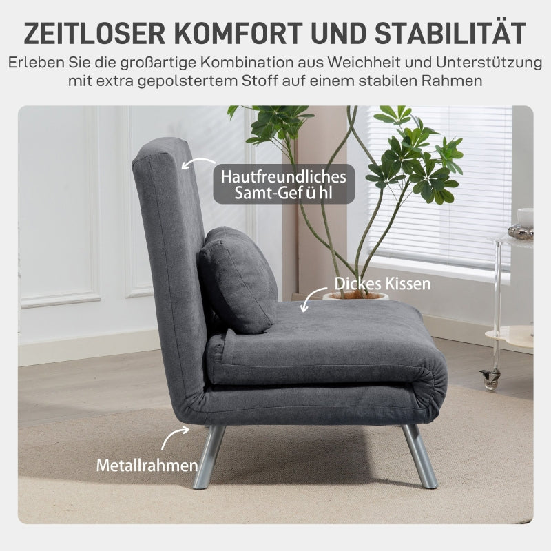 Upholstered Armchair, 2-in-1 Sleeper Guest Bed, Fabric, Dark Grey