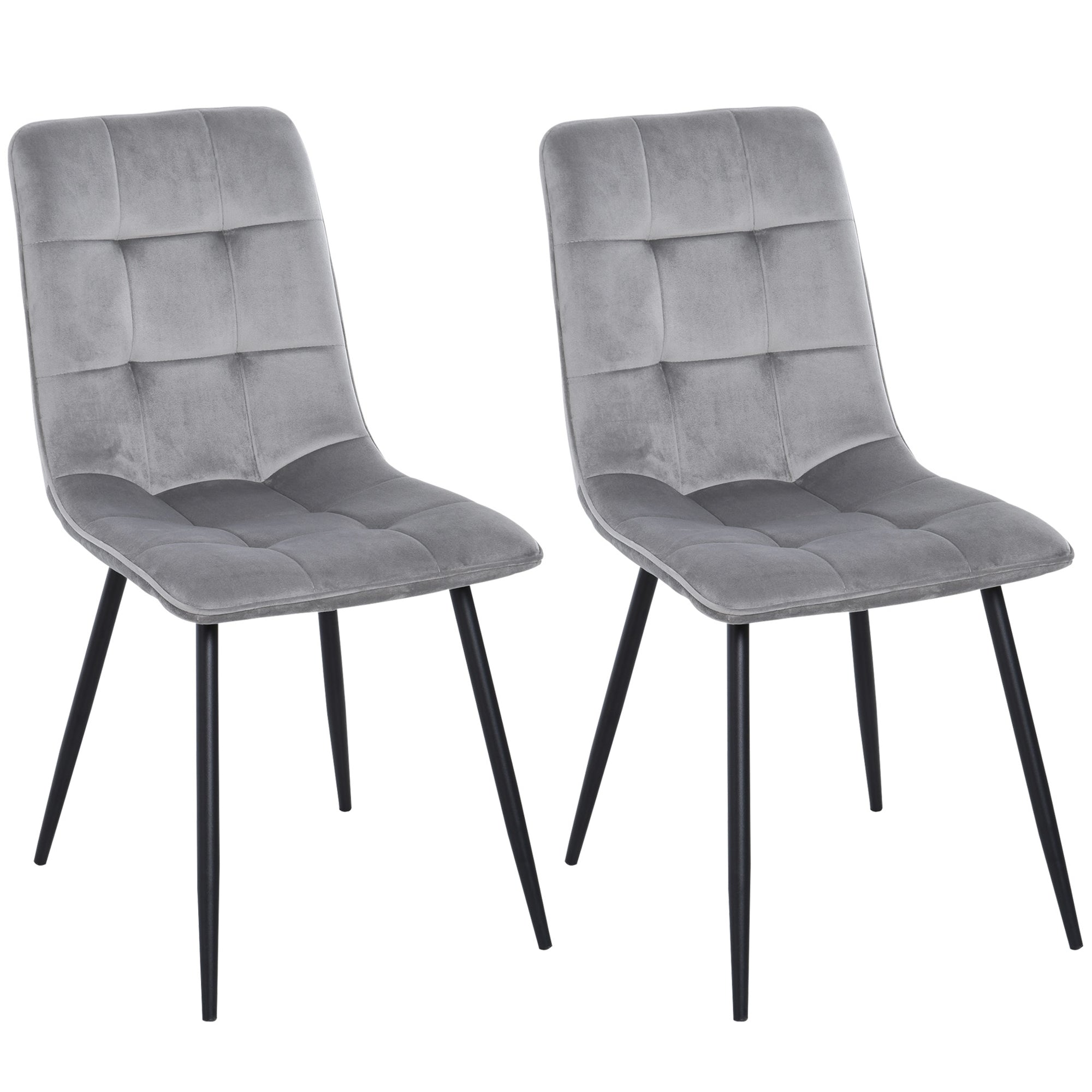 Dining Chairs, Set of 2 Upholstered Kitchen Chairs, Grey Black Metal