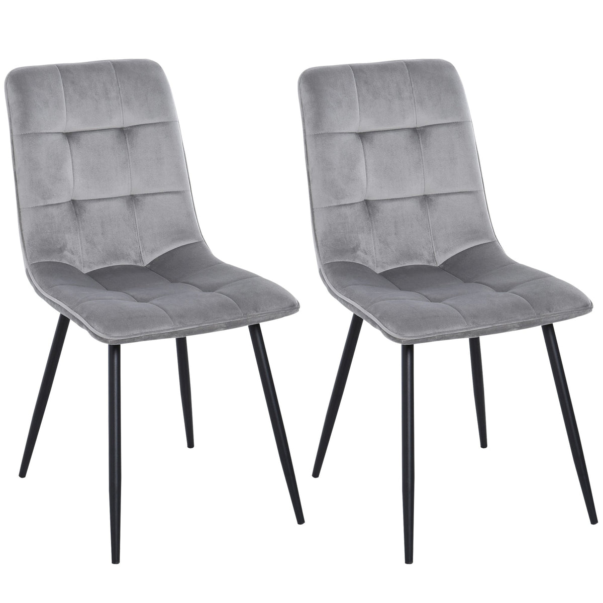 Dining Chairs, Set of 2 Upholstered Kitchen Chairs, Grey Black Metal