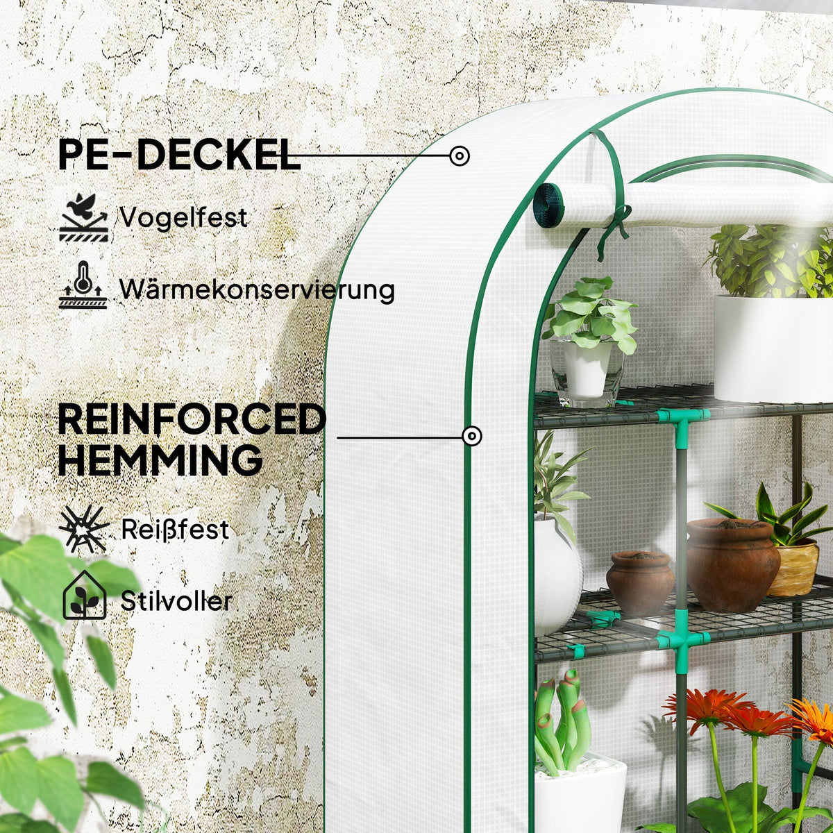 Greenhouse Round Roof, Door, Shelves, Steel, White
