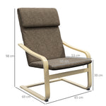 Recliner Chair, Headrest, Linen Look, Birch Wood, Brown