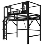 Children's Loft Bed 90x200cm with Roof & Storage, Black Metal
