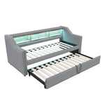 Upholstered Sofa Bed Extendable 90/180x190cm Storage LED USB - Light Grey