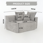 Comfortable 2-Seater Sofa with Side Pockets and Cushions, No Assembly, Grey