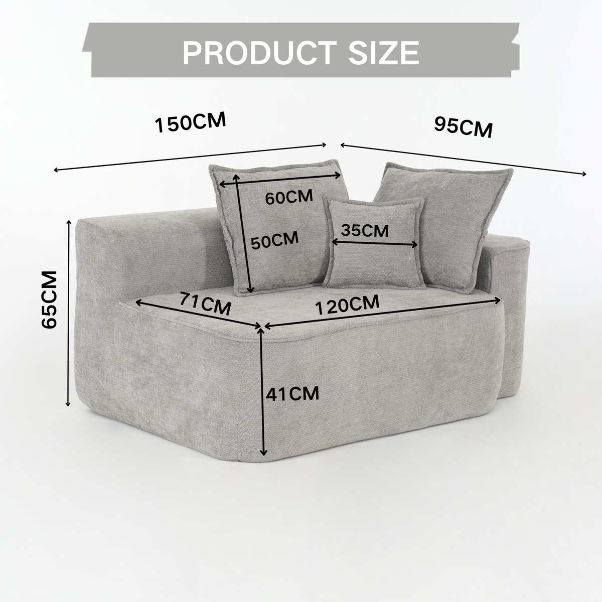 Comfortable 2-Seater Sofa with Side Pockets and Cushions, No Assembly, Grey