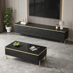 Modern Luxury TV Cabinet & Coffee Table Set - High-Gloss Gold Edges Storage