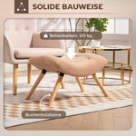 Footstool, Upholstered with Wooden Legs, Fleece, Brown