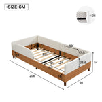 Upholstered Single Bed with 2 Storage Pockets and Anti-Collision Edge, 90x200cm, White Velvet and Wood