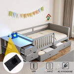 Children's Bed 90x200cm with Desk, LED & Storage Drawers, Grey