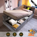 Upholstered Daybed 90x200cm, Sofa Bed with Hydraulic Storage, Reading Light, USB-C, Velvet Grey