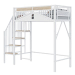 Metal Loft Bed, 90x200cm, Safety Rail with Window & Ladder, White