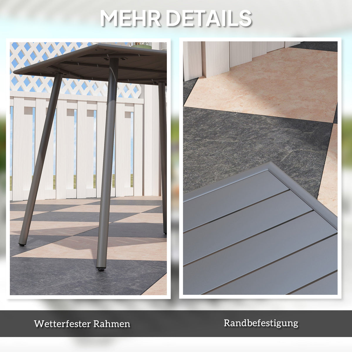 Garden Table 80x80x74cm Weatherproof 4 Person Steel, Grey