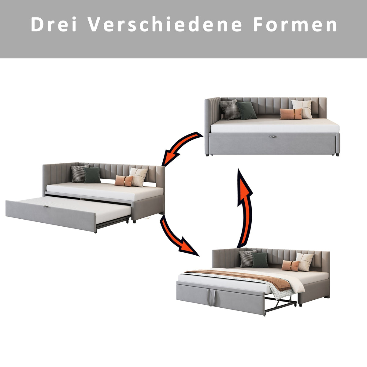Sofa Bed, L-Shaped Pull-Out 90/180x200cm, Velvet Gray
