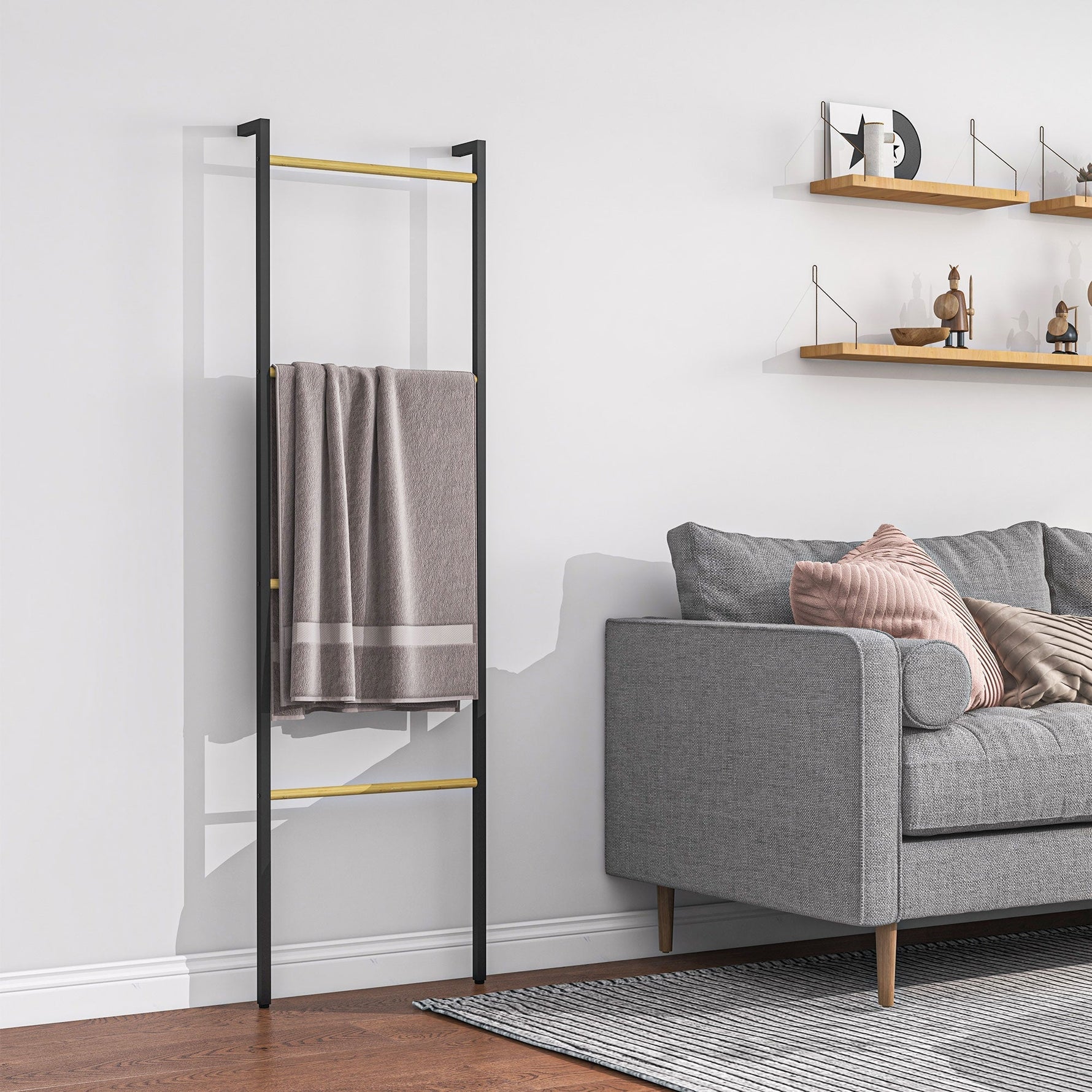 Towel Ladder, 4 Bars, Space Saving, Steel Black