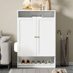 Modern shoe cabinet with adjustable shelves and 2 doors, white