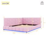 Daybed Sofa Bed 140x200cm Ambient Light USB/Type-C - Pink Faux Fleece