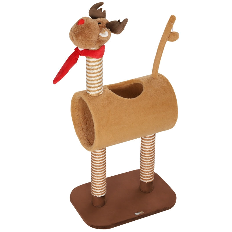 Cat Tree 98cm Deer Design, Cave, Play Ball, Jute Trunks Brown