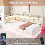 Upholstered Sofa Bed 90x200cm Hydraulic Storage LED USB Ports Beige Velvet