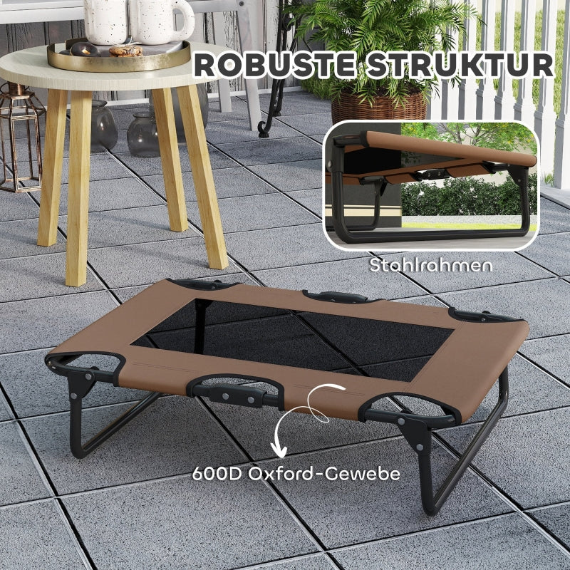 Elevated Dog Bed, Foldable Outdoor Mesh Lounger, Coffee Oxford
