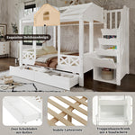 Bunk Bed with Windows Roof Stair Storage Drawers 90/140x200cm White Pine