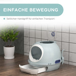 Cat Litter Box with Skylight, Bottom Tray & Scoop, Portable, Lake Blue PP ABS