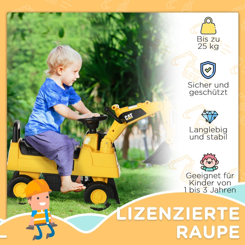 Children's Excavator Ride-on Toy with Functional Shovel and Non-slip Wheels, Yellow and Black