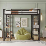 Loft Bed 90x200cm Single/Children's Bed with Ladder, Table, Storage, Black