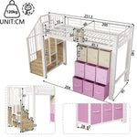 Loft Bed 90x200cm with Stairs Drawers & Clothes Rail, White Metal