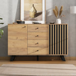 Sideboard Cabinet 120cm Hollow Design 4 Drawers 5 Solid Wood Legs, Wood Color