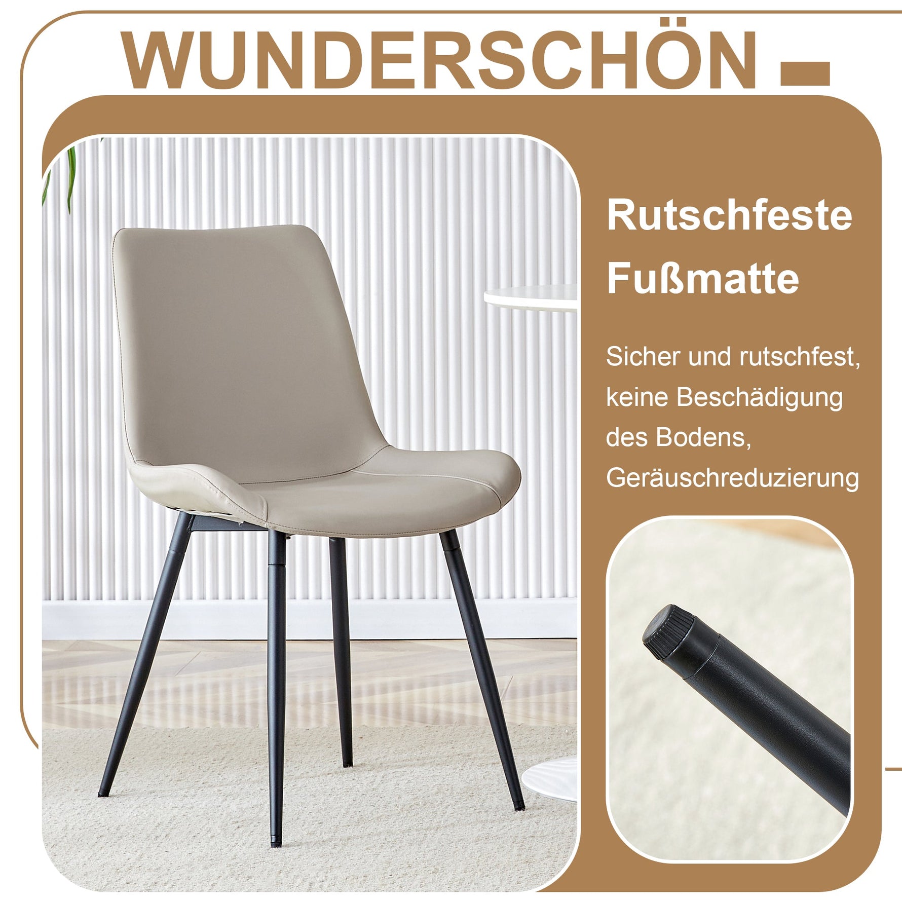 Round Table Set, Modern Minimalist 100cm with Storage and 4 Chairs, Brown Wood Look/Warm Grey PU