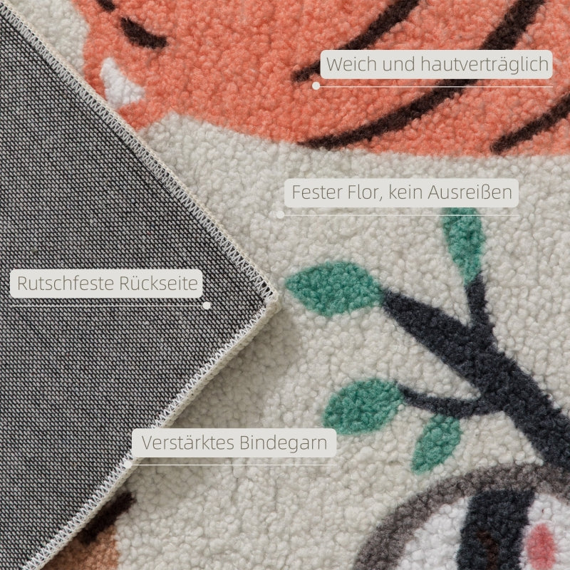 Fleece Rug Jungle Pattern Easy Care, Cream White/Multicolored