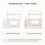 House Bunk Bed 90x200cm with Storage & Drawers, White & Natural