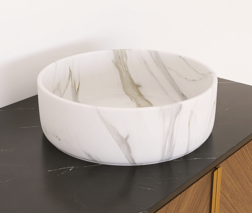36cm Round Basin with Stone Grain, Matte White