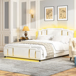 Double Bed 160x200cm with USB, LED & 4 Drawers, Dark Gray Linen