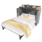Mobile Murphy Bed with Storage and USB Ports, 140 x 200 cm, Grey Linen