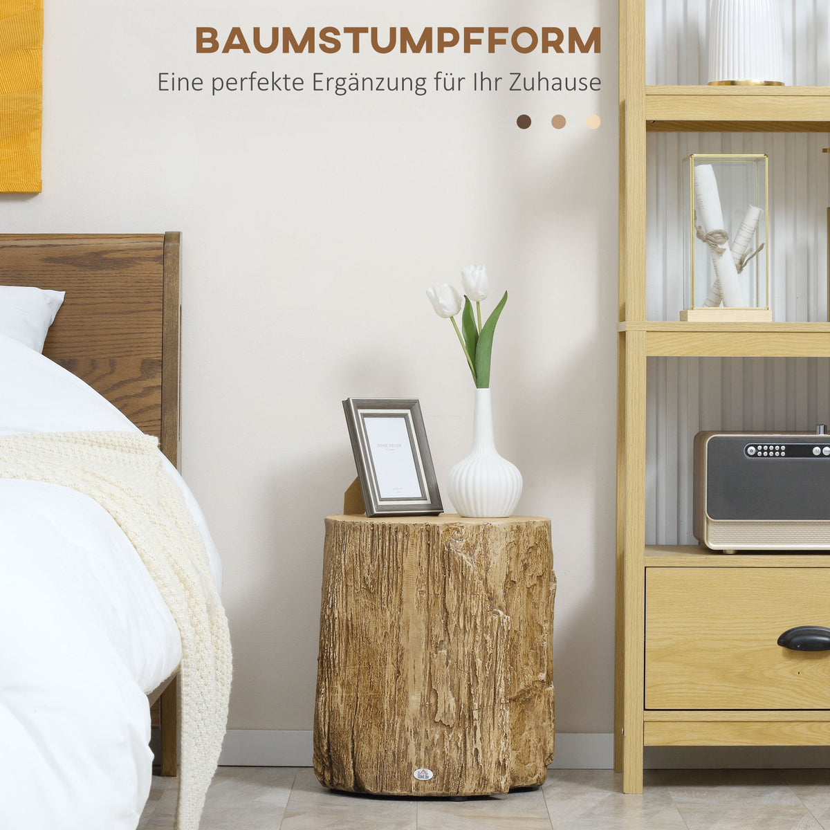 Side Table Tree Stump Look Adjustable Feet Waterproof, 37x37x43 cm
