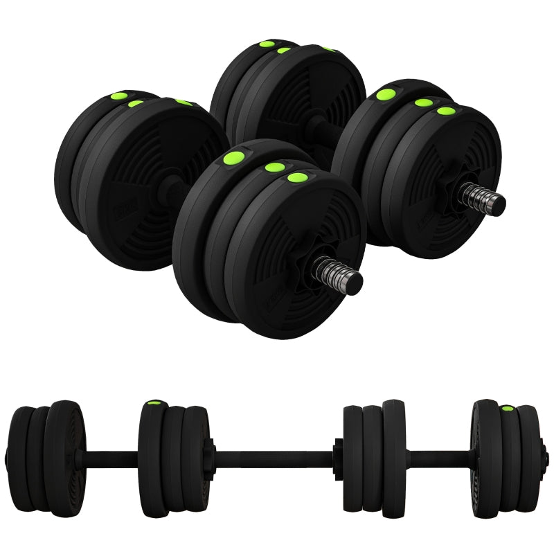2-in-1 Dumbbell & Barbell Set 20kg Non-slip - Black/Green