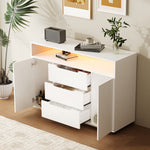 Multi-functional Cabinet with Open Shelving, Three Drawers and Side Doors, Matte White