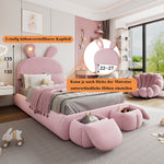 Upholstered Bed Single Bunny Ears LED Storage Stools Velvet Pink 90x200cm