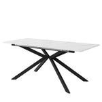 Extendable Dining Table with Automatic Extension and Cross Leg Design, Black and White Marble Look